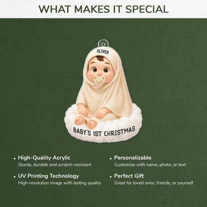 Baby's 1st Christmas Personalized Acrylic Ornament - Newborn Keepsake Holiday Gift