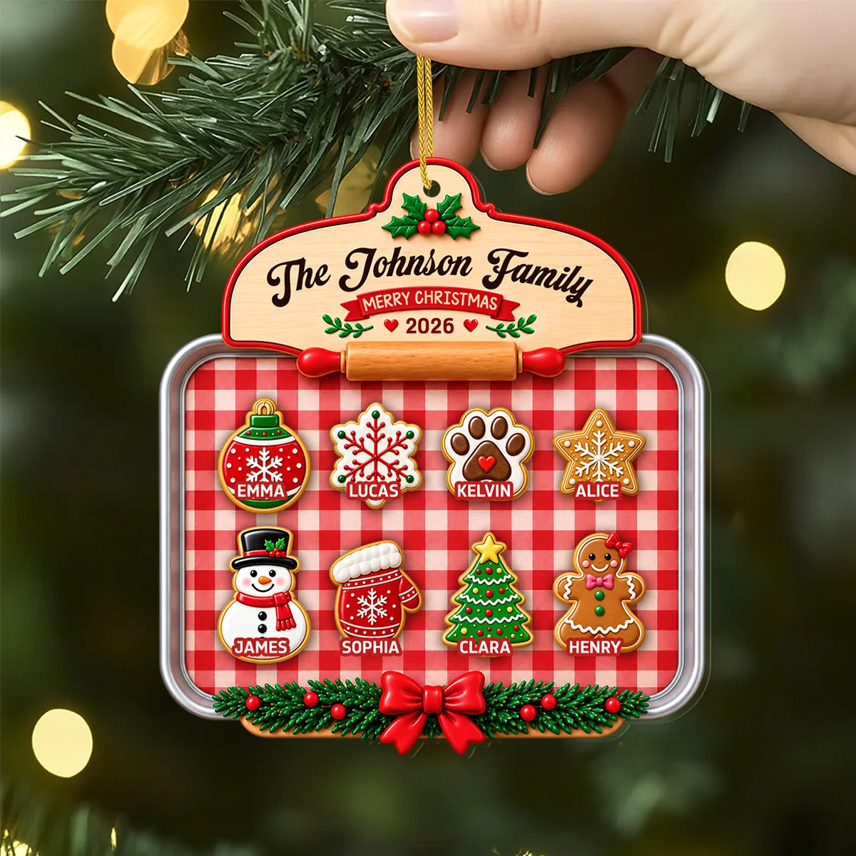 Custom Family Christmas Baking Tray Acrylic Ornament with Cookie Names - Holiday Keepsake Gift