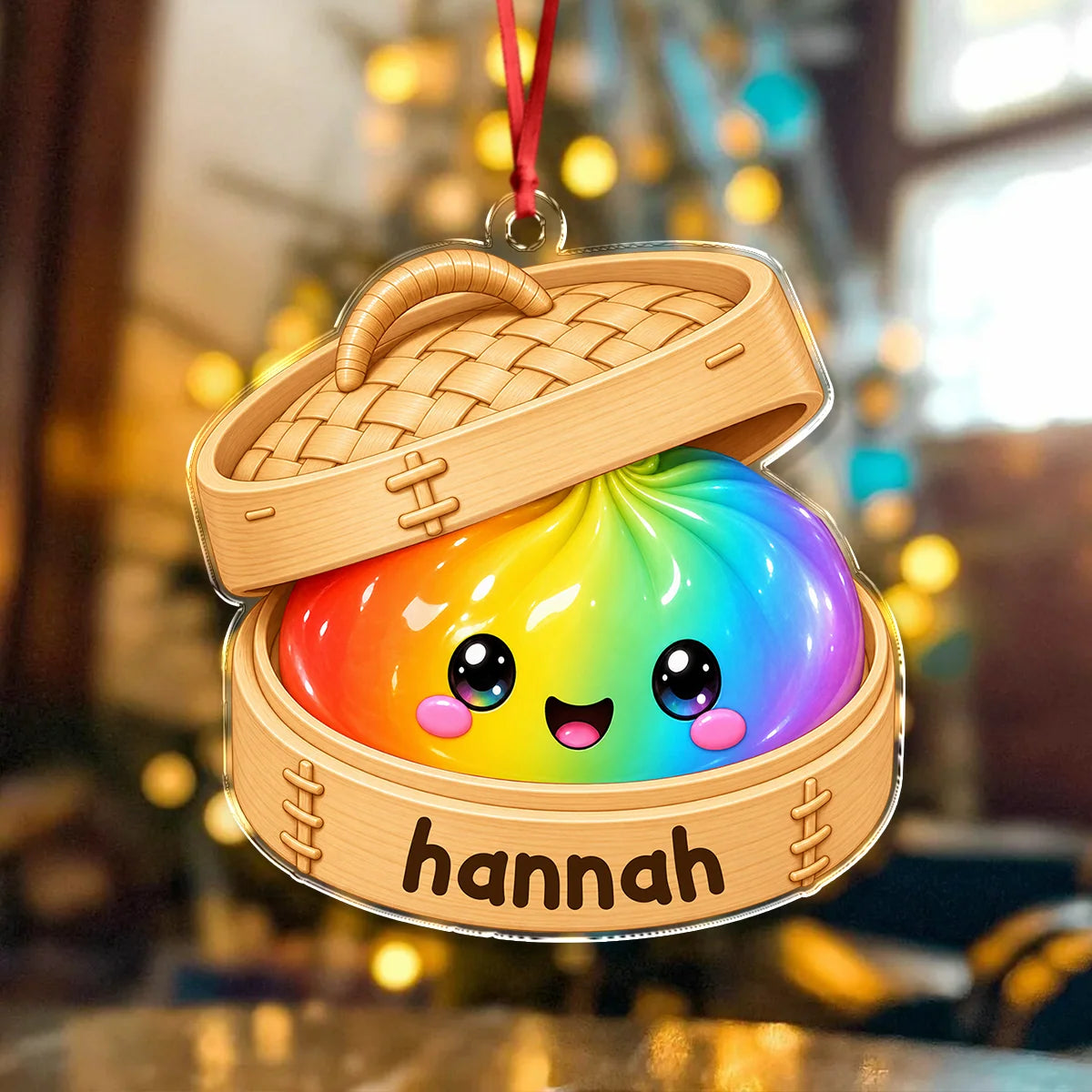 Personalized Dim Sum Steamer Christmas Ornament - Custom Name Acrylic Keepsake Gift for Foodies