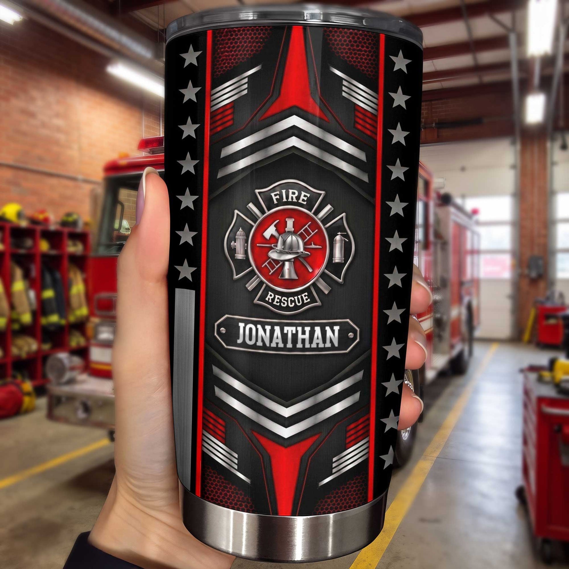 Personalized Firefighter Tumbler for Dad with personalized design details for meaningful gifting