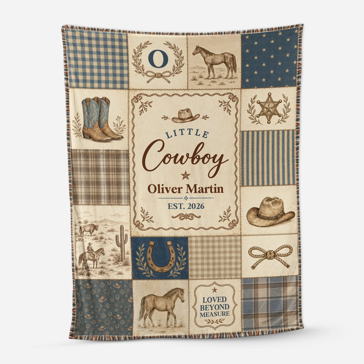 Little Cowboy Personalized Baby Blanket with Name – Custom Western Quilted Throw