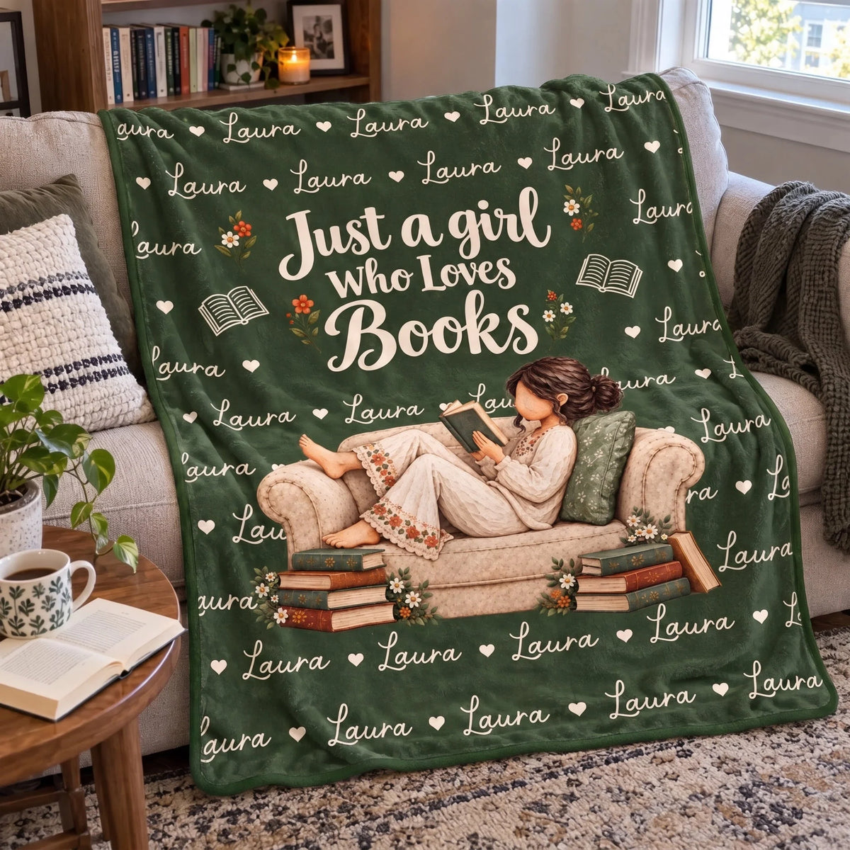Just A Girl Who Loves Books Personalized Blanket - Custom Book Lover Gift for Readers, Cozy Reading Nook Throw