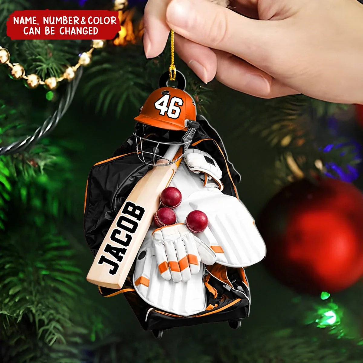 Personalized Cricket Christmas Ornament - Custom Name & Number Wooden Sports Keepsake for Cricket Players and Sons