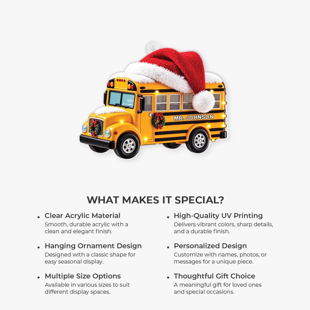 Personalized School Bus Acrylic Christmas Ornament - Custom Driver Name Keepsake Gift