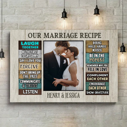 "Our Marriage Recipe" Personalized Photo Canvas / Poster - Custom Anniversary Wall Art Decor for Couples