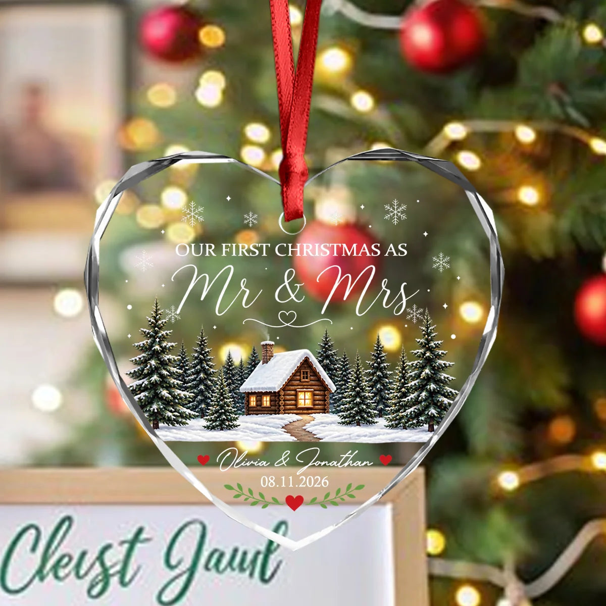 "Our First Christmas As Mr & Mrs" Personalized Glass Ornament - Custom Newlywed Keepsake