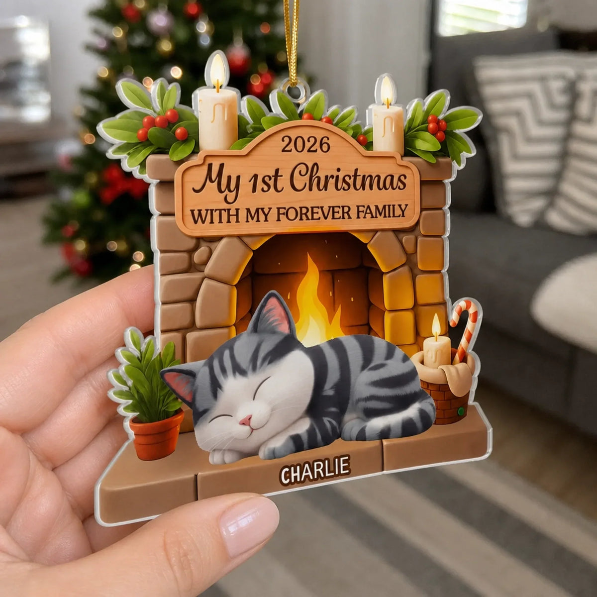 My 1st Christmas With My Forever Family - Personalized Acrylic Ornament for Cat Lovers