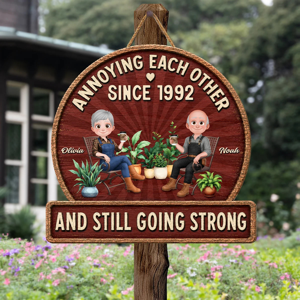 Annoying Each Other Since - Personalized Couple Wood Sign Decor for Husband Wife Anniversary