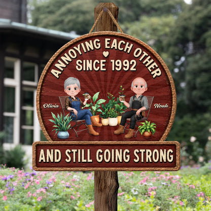 Annoying Each Other Since - Personalized Couple Wood Sign Decor for Husband Wife Anniversary