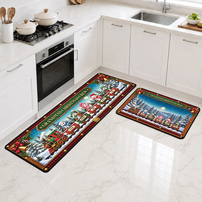 Mommy's Christmas Crew Personalized Runner Rug - Custom Family Holiday Kitchen Mat Gift for Mom and Grandma