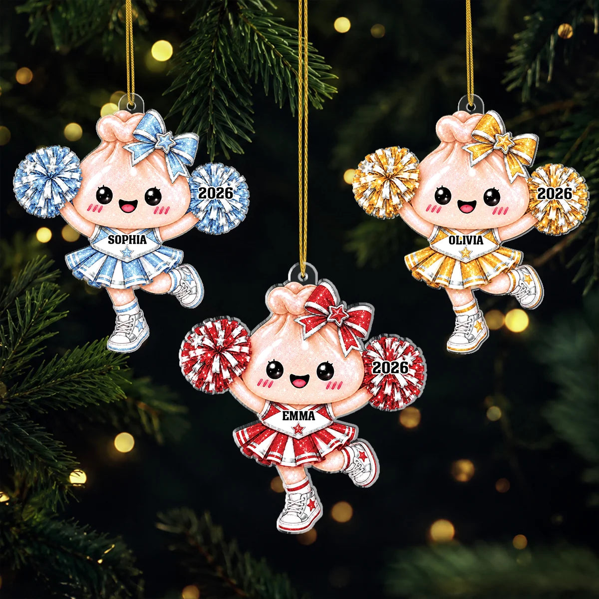Squishy Cheerleader Dumpling Personalized Acrylic Ornament - Cute Christmas Gift for Cheerleaders