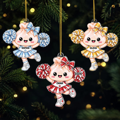 Squishy Cheerleader Dumpling Personalized Acrylic Ornament - Cute Christmas Gift for Cheerleaders