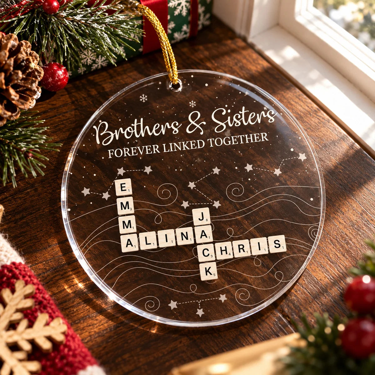 Brothers & Sisters Forever Linked Together Personalized Acrylic Ornament - Christmas Gift for Siblings