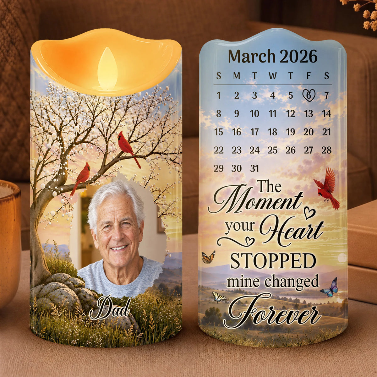 The Moment Your Heart Stopped Photo LED Candle - Personalized Memorial Keepsake Gift for Loss of Mother or Father
