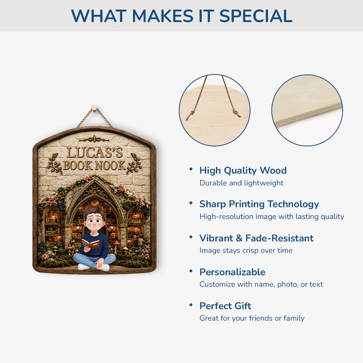 Wood Sign material and size view - Personalized Library Wood Sign