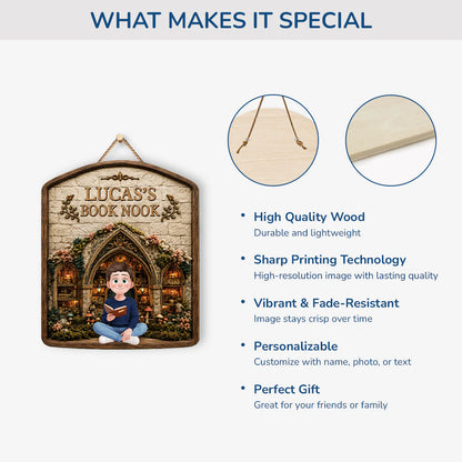 Wood Sign material and size view - Personalized Library Wood Sign