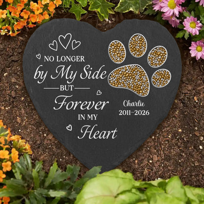 "No Longer By My Side" Personalized Pet Memorial Stone - Custom Paw Print Keepsake