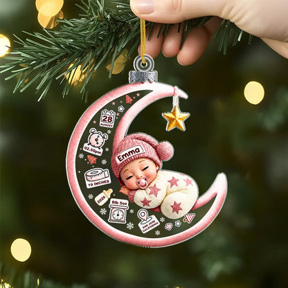 Personalized Sleeping Baby on Crescent Moon Acrylic Ornament - Custom Newborn Keepsake Gift for New Mom & Baby Shower