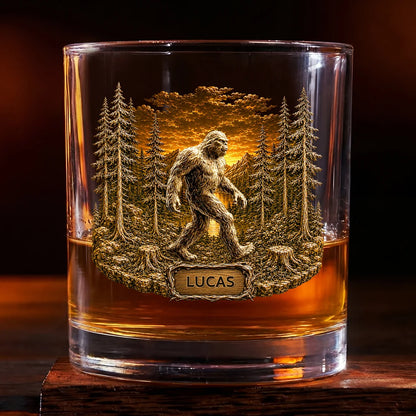 Personalized Bigfoot Sasquatch Whiskey Glass - Custom Name Gifts for Him