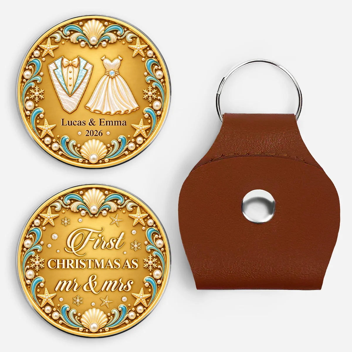 First Christmas As Mr And Mrs Pocket Hug - Custom Stainless Steel Token Keychain for Couples