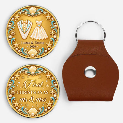 First Christmas As Mr And Mrs Pocket Hug - Custom Stainless Steel Token Keychain for Couples
