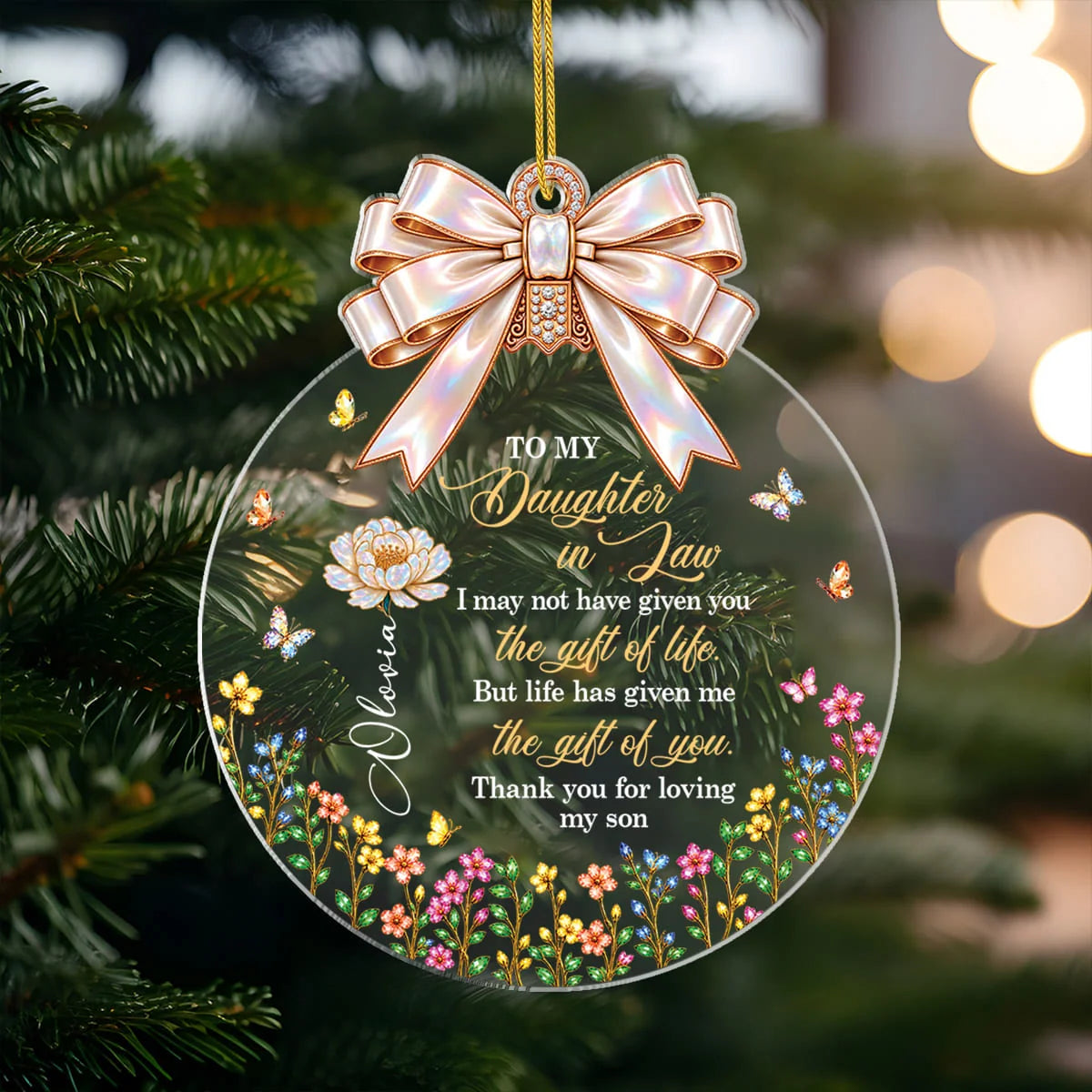 "Gift of You" Custom Daughter in Law Acrylic Ornament - Personalized Floral Keepsake Gift