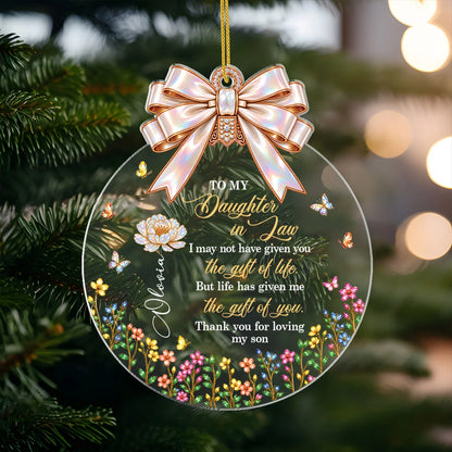 "Gift of You" Custom Daughter in Law Acrylic Ornament - Personalized Floral Keepsake Gift