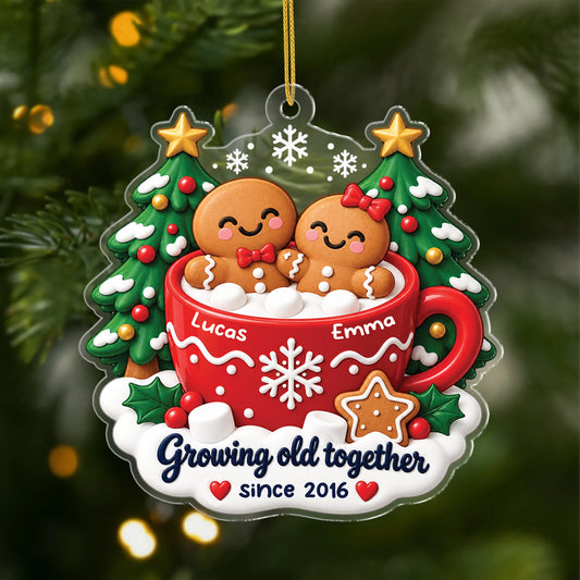 Growing Old Together Personalized Gingerbread Acrylic Ornament - Custom Christmas Gift for Couples