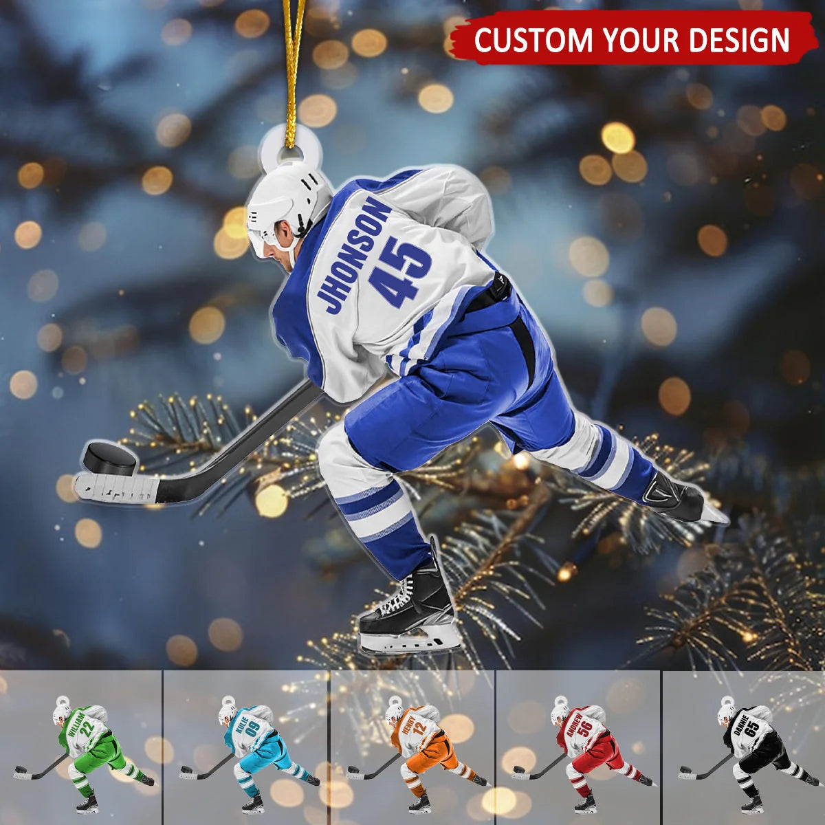 Personalized Ice Hockey Player Christmas Acrylic Ornament - Custom Name and Jersey Number Keepsake Gift