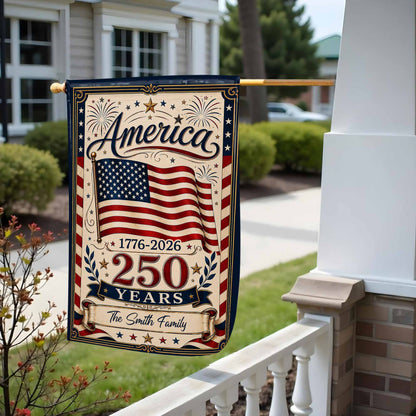 Personalized America 250 Years garden flag with custom family name and USA flag design for patriotic outdoor decor image 8