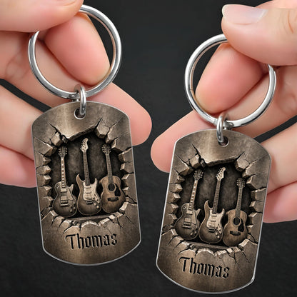 Custom Guitar Lover Keychain for Dad with personalized design details for meaningful gifting image 7
