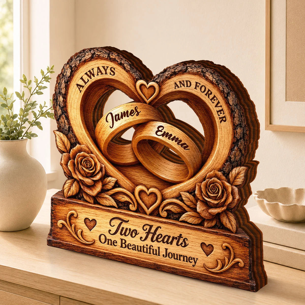 Always and Forever Personalized Wooden Block - Custom Couple Keepsake Gift for Anniversary & Wedding