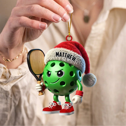 Custom Name Pickleball Santa Acrylic Ornament - Personalized Christmas Tree Gift for Pickleball Players
