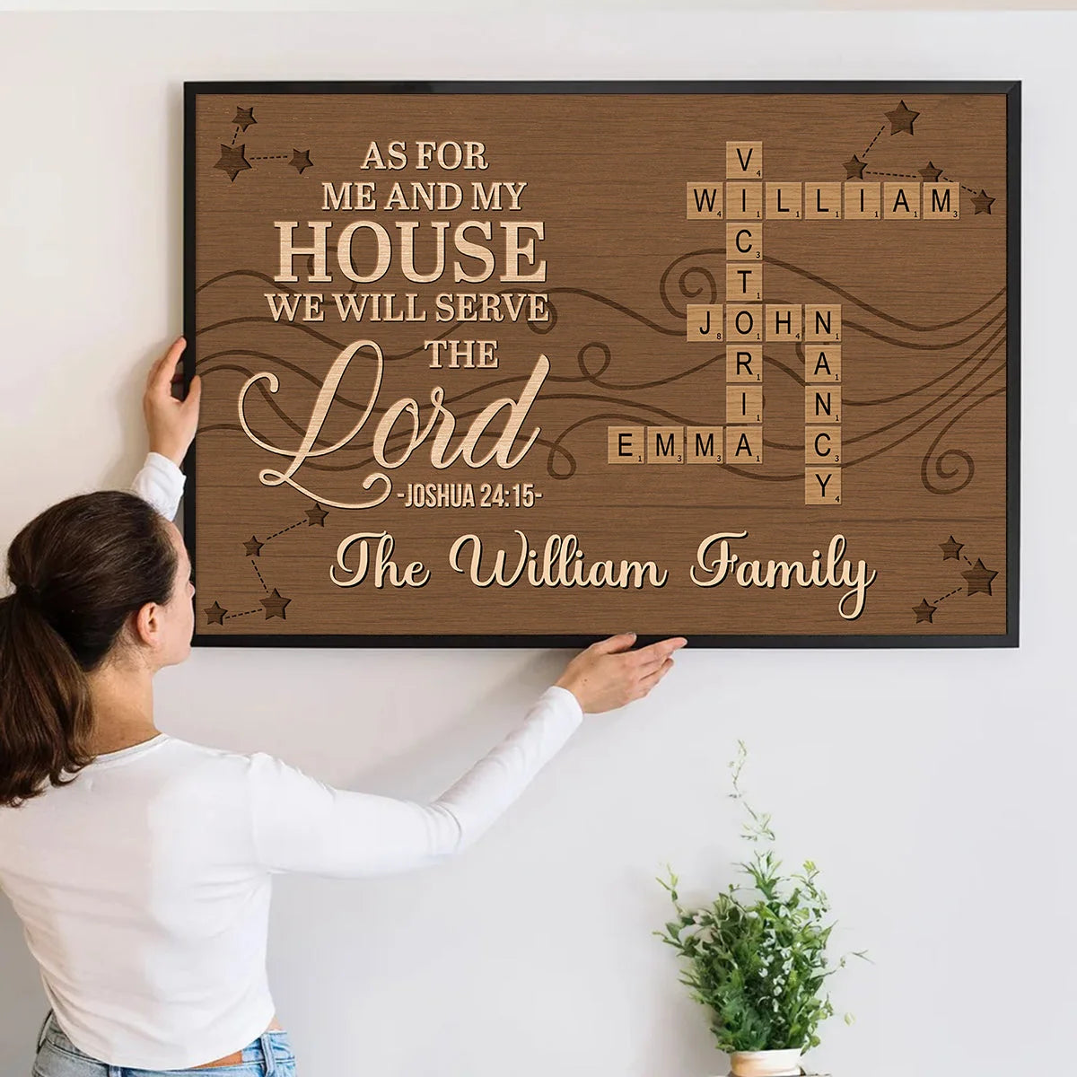 As For Me And My House We Will Serve The Lord - Personalized Crossword Canvas / Poster Housewarming Gift for Family