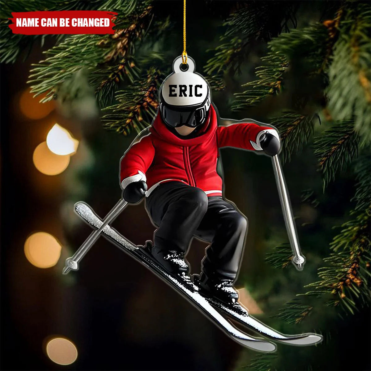 Fun Skiing Personalized Name Ski Ornament - Custom Winter Sports Acrylic Christmas Gift