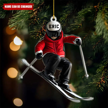 Fun Skiing Personalized Name Ski Ornament - Custom Winter Sports Acrylic Christmas Gift