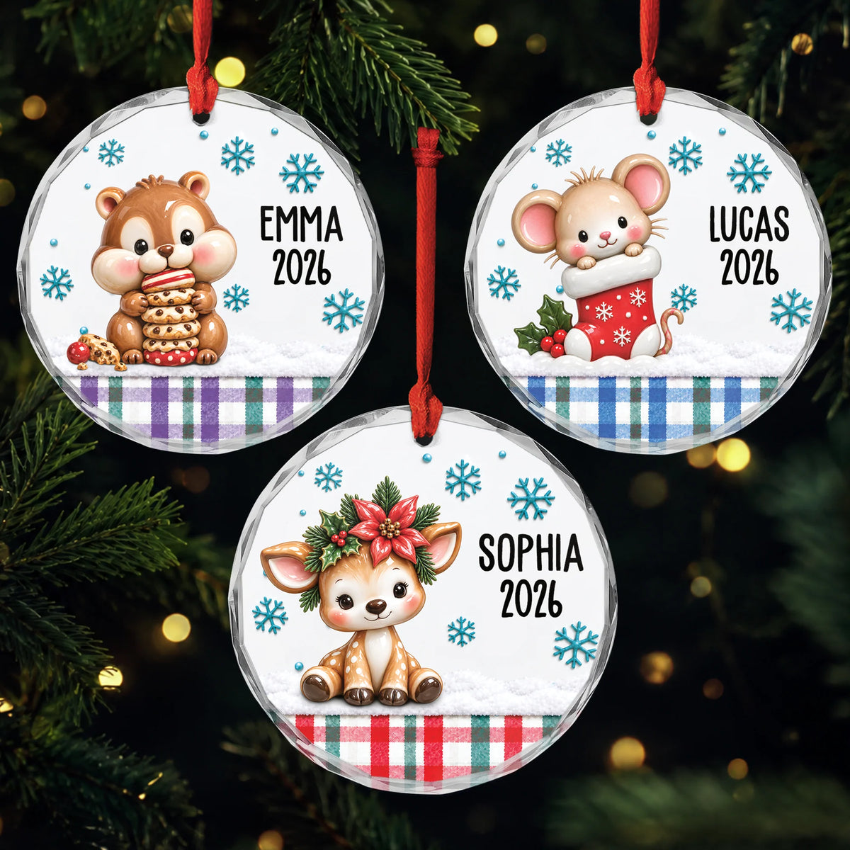 Cute Animal Custom Christmas Glass Ornament - Personalized Name Keepsake for Kids