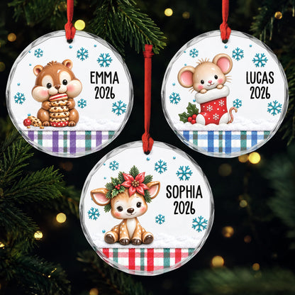 Cute Animal Custom Christmas Glass Ornament - Personalized Name Keepsake for Kids
