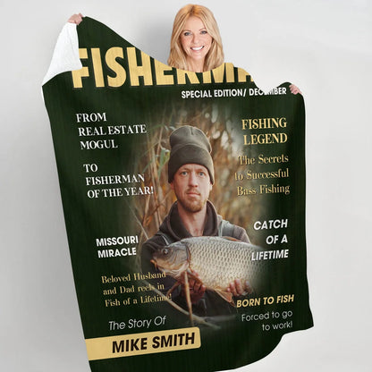 Born to Fish Custom Photo Cover Blanket - Personalized Fishing Blanket Gift for Dad & Husband