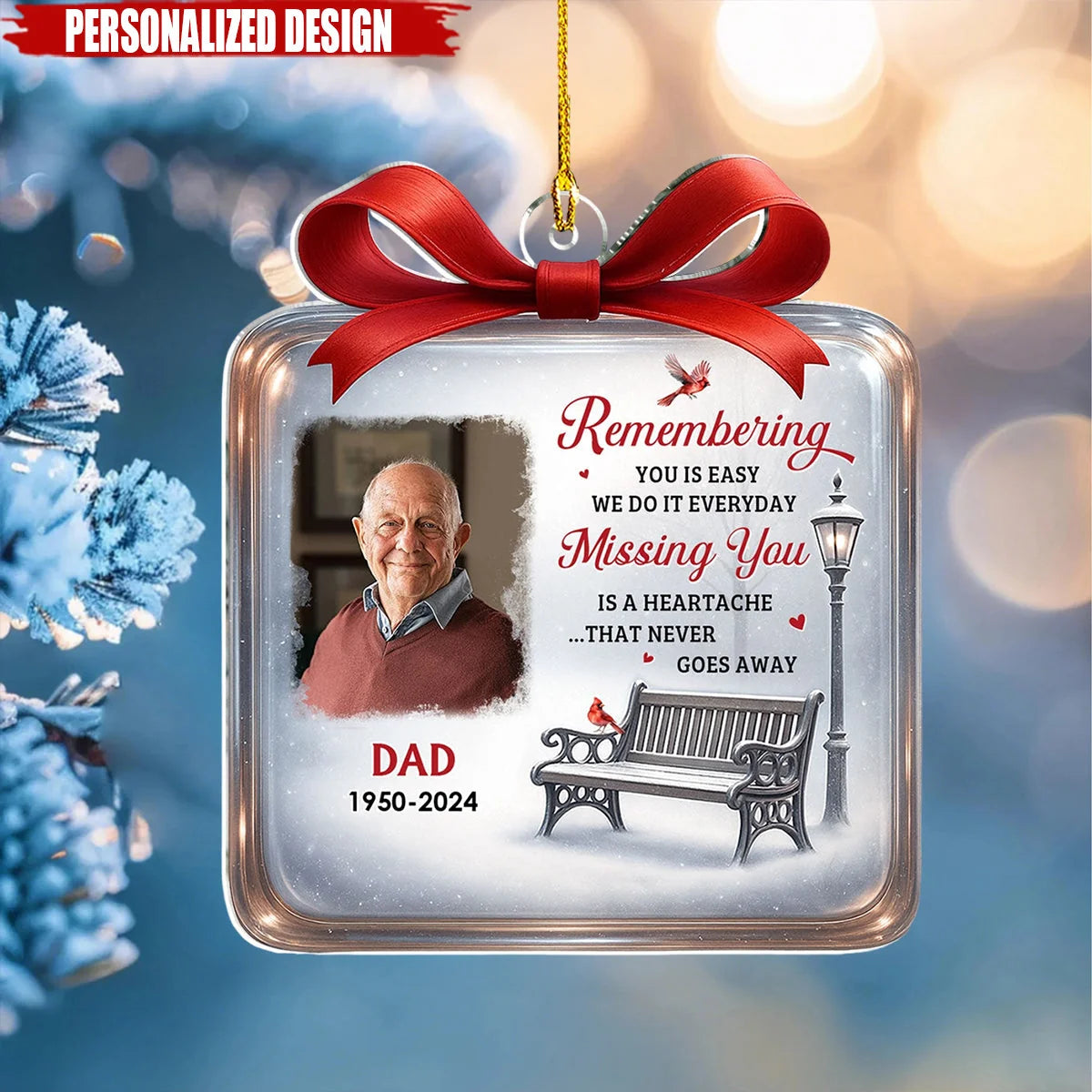 Remembering You Personalized Acrylic Ornament - Custom Cardinal Memorial Keepsake