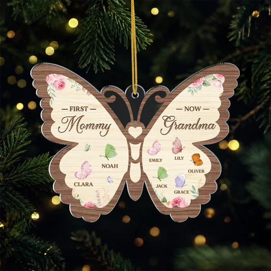 First Mommy Now Grandma Butterfly Acrylic Ornament - Custom Names Keepsake Gift for Grandmother