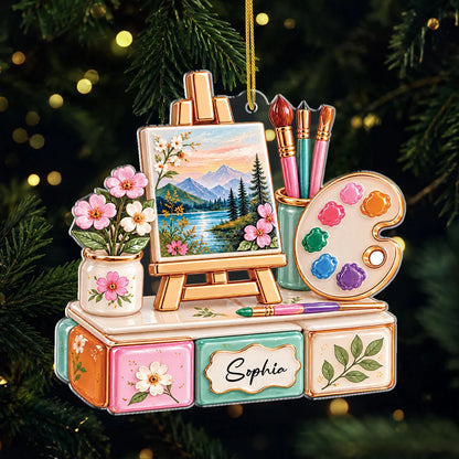 Custom Name Painter Easel Palette Acrylic Ornament - Personalized Artist Keepsake Gift for Christmas