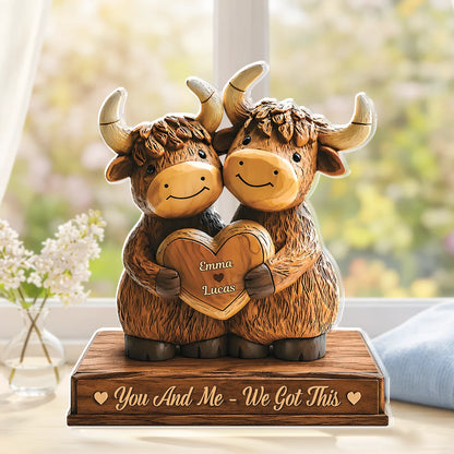 "You And Me - We Got This" Personalized Highland Cow Acrylic Plaque - Custom Couple Gift for Husband Wife Anniversary