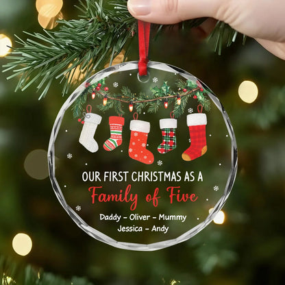 "Our First Christmas As A Family" Personalized Glass Ornament - Custom Holiday Keepsake Gift