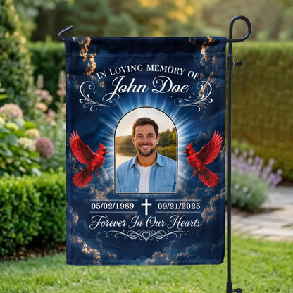 Garden Flag material and size view - Personalized Memorial Garden Flag