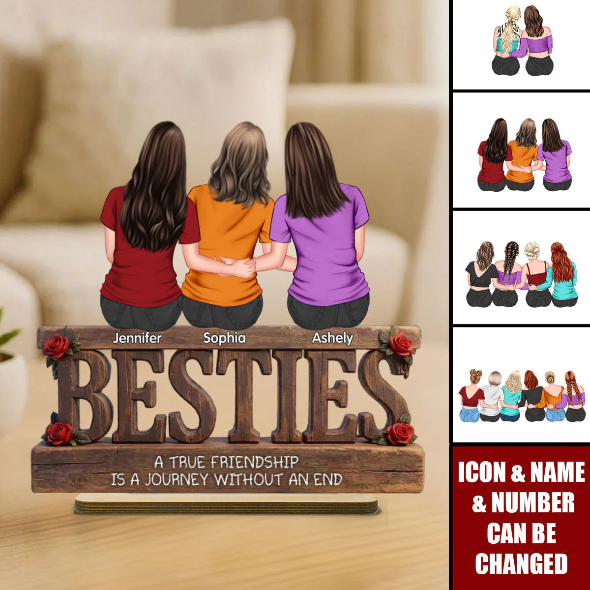 Custom Best Friends Wooden Plaque for Best Friends with personalized design details for meaningful gifting