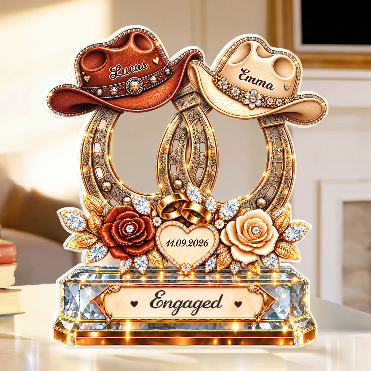 Engaged Horseshoes Custom Acrylic Plaque - Personalized Couple Keepsake Gift