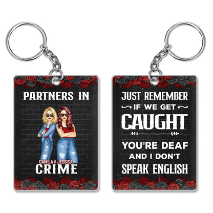 "Partners In Crime" Personalized Acrylic Keychain - Custom Bestie Quote Gift for Best Friends