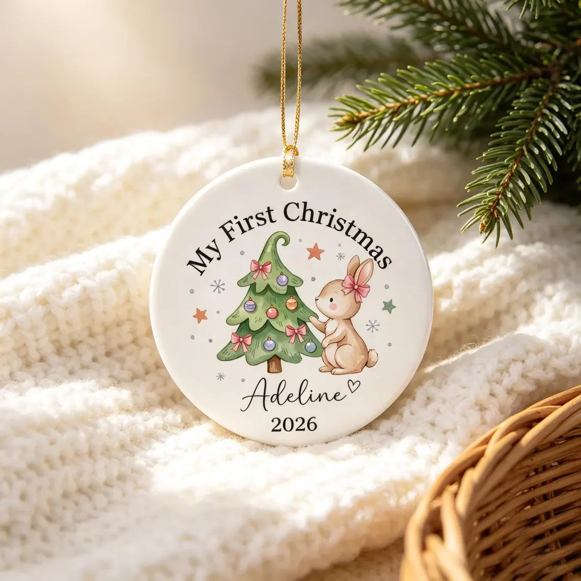 My First Christmas Personalized Ceramic Ornament - Baby Girl Custom Newborn Keepsake