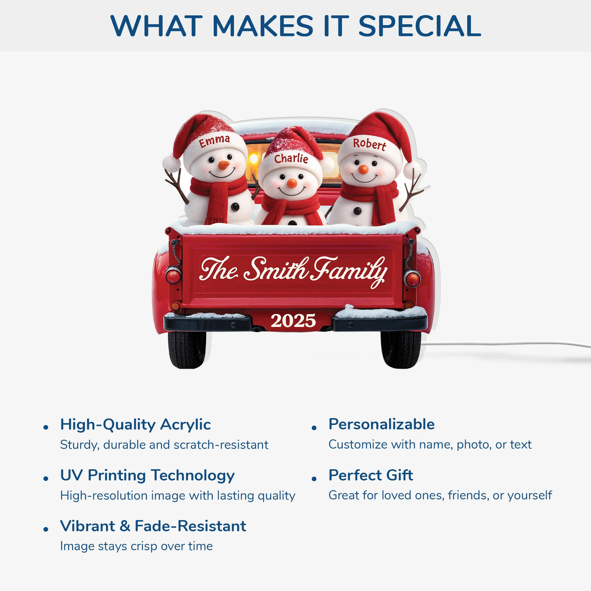 Personalized Snowman Red Truck Christmas Light Box - Holiday Decor Gift for Family
